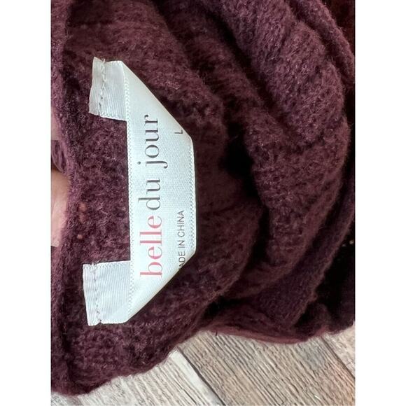 Belle du Jour Burgundy Ribbed Soft Cozy Sweater Cross Bar Back sz LARGE NWT - Picture 2 of 10